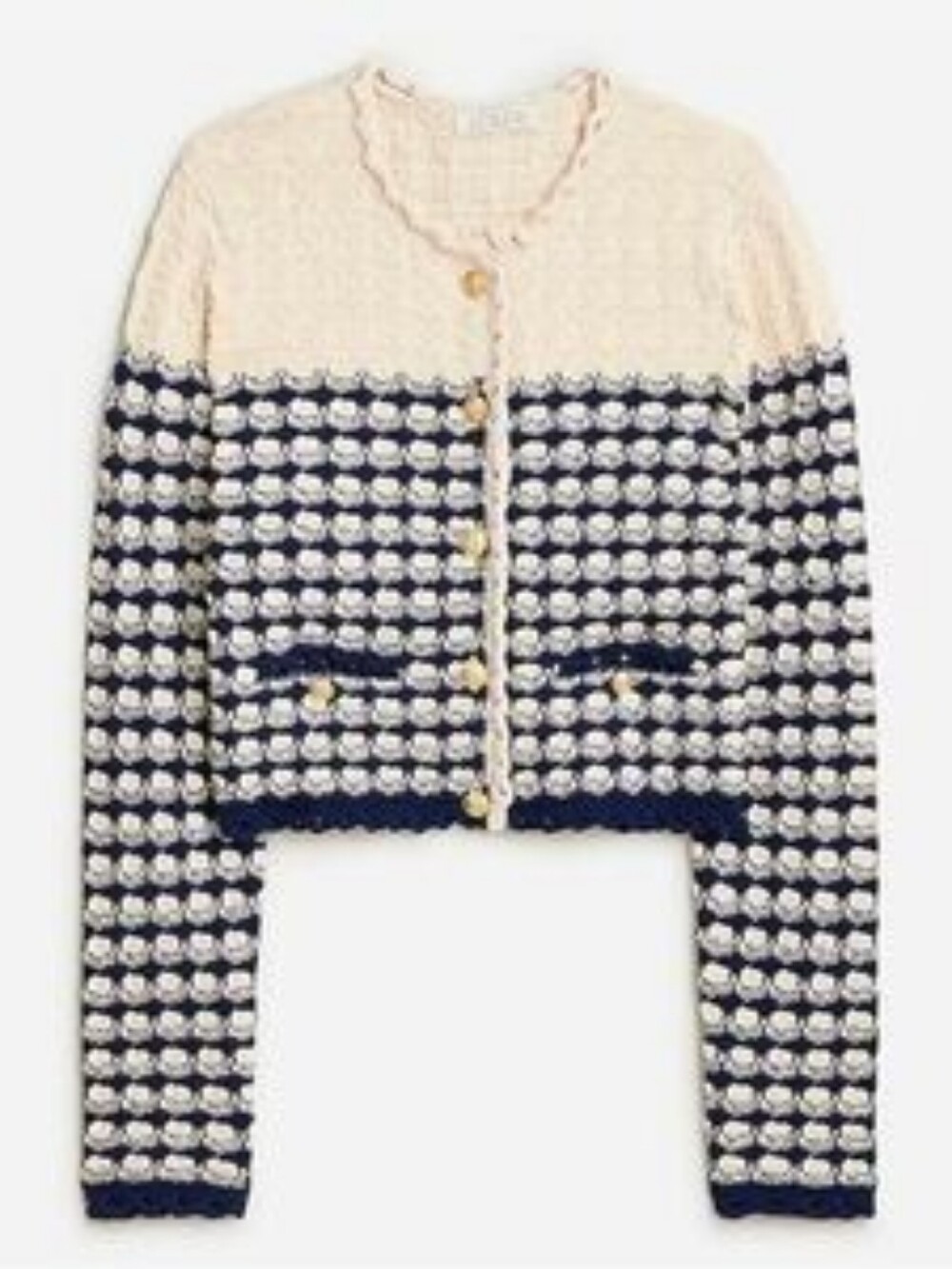 J crew Textured crochet lady jacket Moroccan Sand Dark Evening
